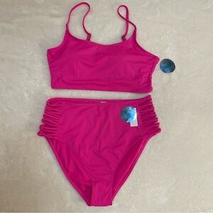Decree Vibrant Pink Ribbed Bikini Set Juniors Size L
